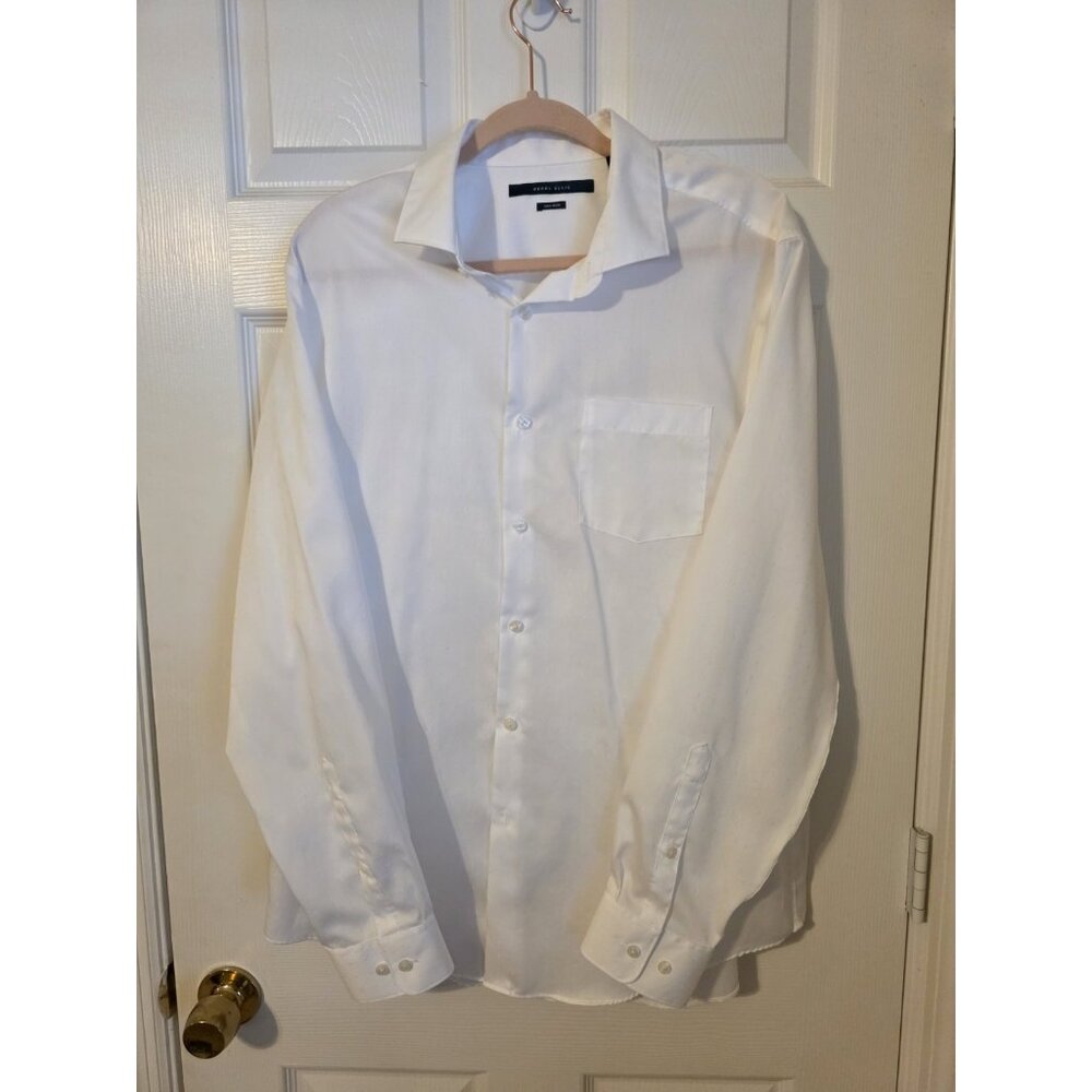 Perry Ellis Men's White Long Sleeve Button Down Shirt Mens XL Non-Iron